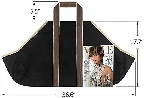 Large Canvas Log Tote Bag Carrier Indoor Fireplace Firewood Totes Holders Model Number BG001