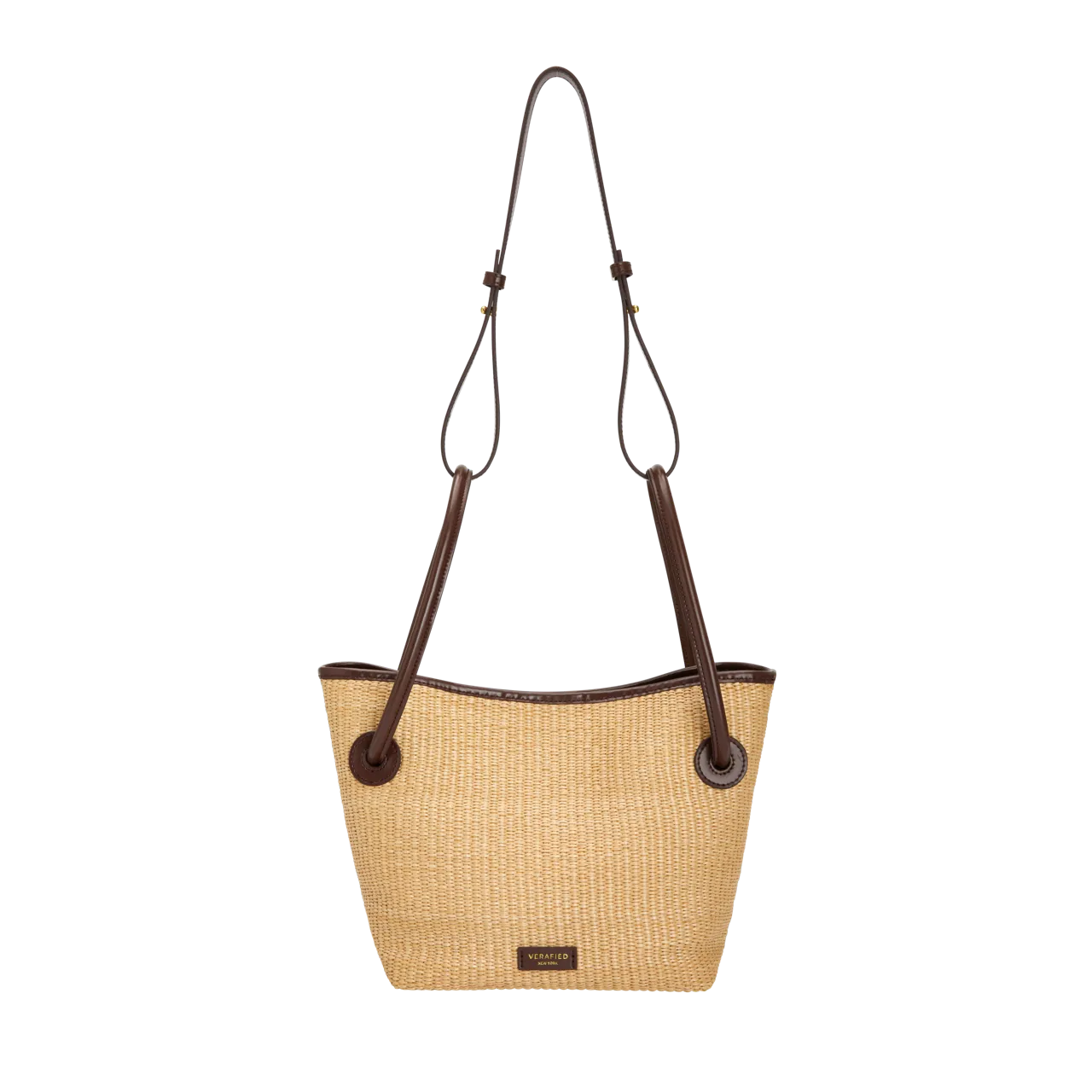 Leather-trimmed Raffia Bucket Bag