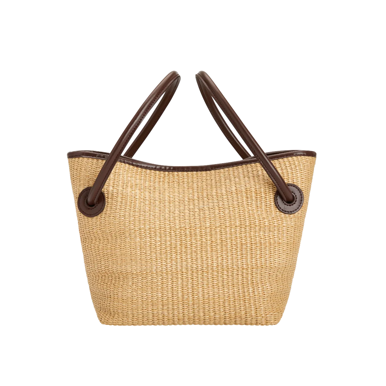 Leather-trimmed Raffia Bucket Bag