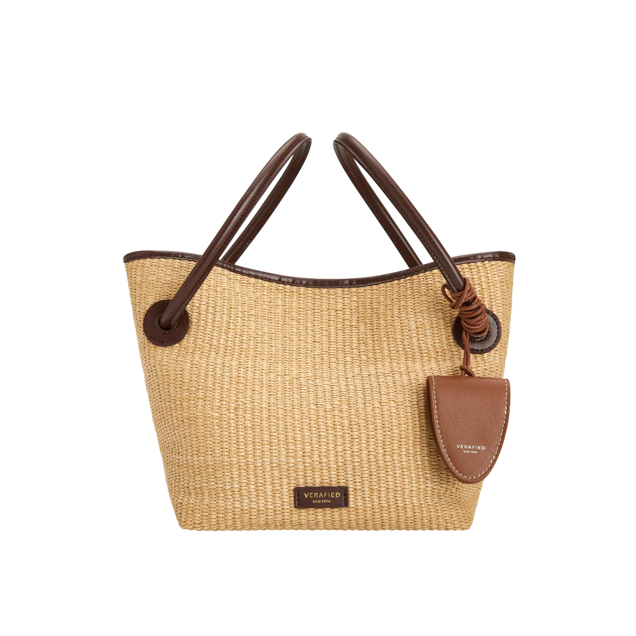 Leather-trimmed Raffia Bucket Bag