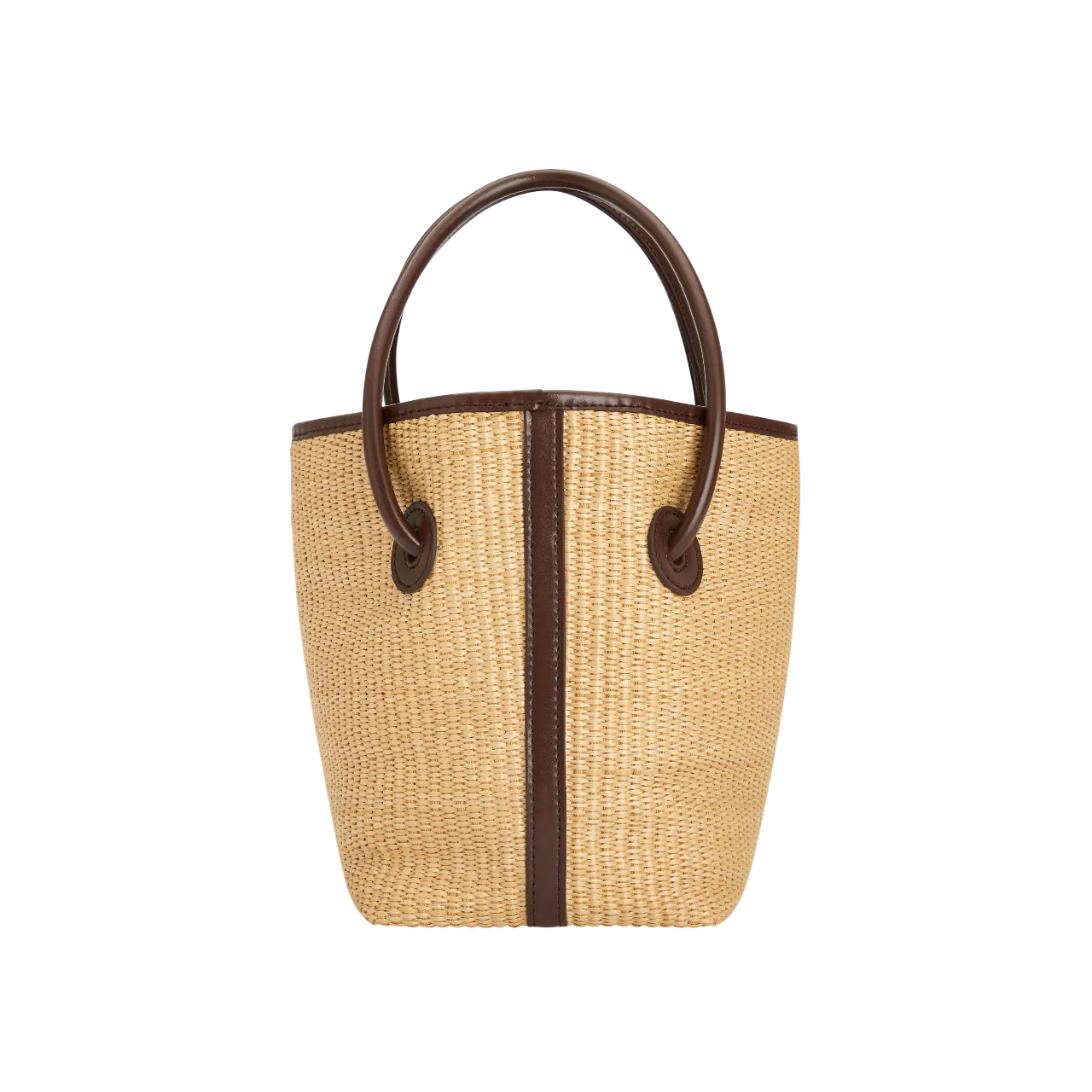 Leather-trimmed Raffia Bucket Bag