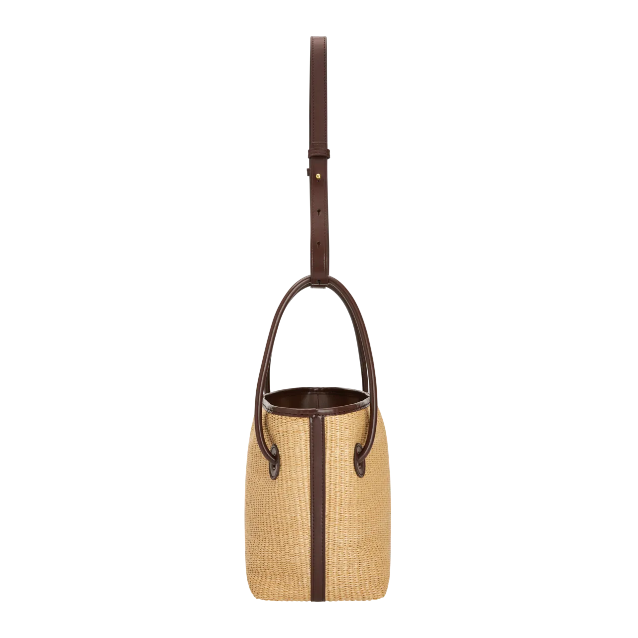 Leather-trimmed Raffia Bucket Bag