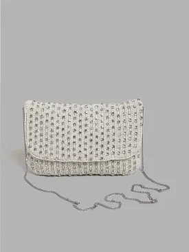 LOV Beaded Silver Embellished Clutch