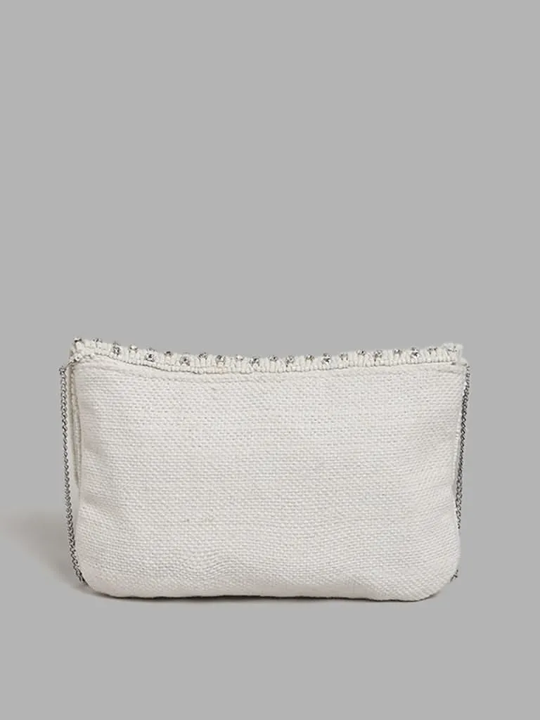 LOV Beaded Silver Embellished Clutch