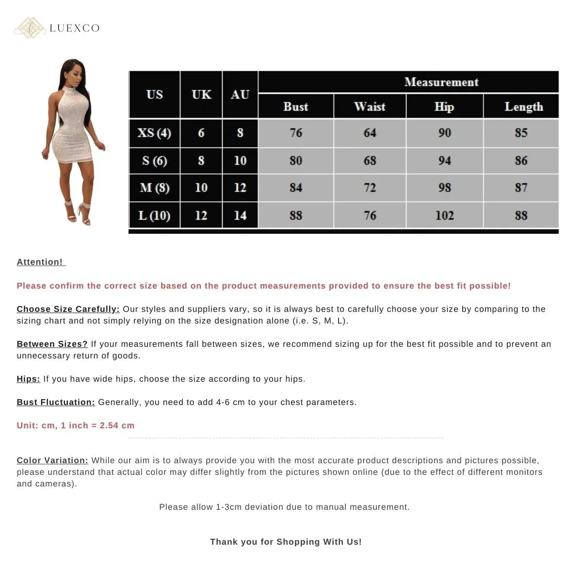 Luexco Women's Rhinestone Bodycon Mini Dress