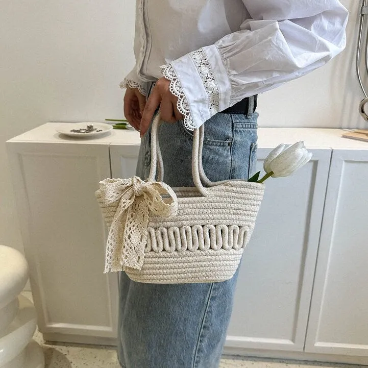 Minimalist Handle Bag, Handwoven Straw Bag, Summer Travel Basket Bag, Beach Market Bag, Handheld Canvas Bag, Woven Tote Bag