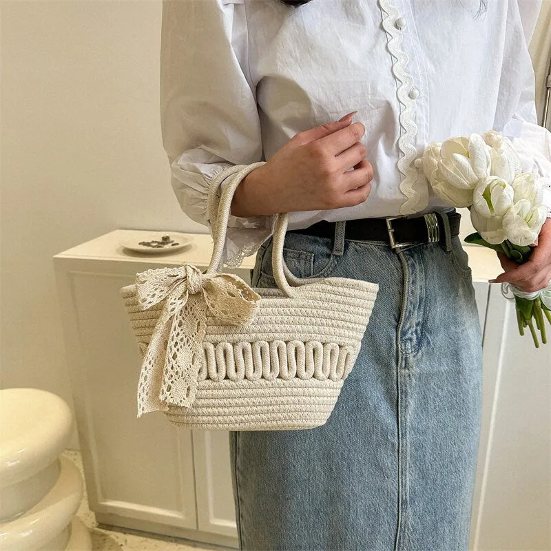 Minimalist Handle Bag, Handwoven Straw Bag, Summer Travel Basket Bag, Beach Market Bag, Handheld Canvas Bag, Woven Tote Bag