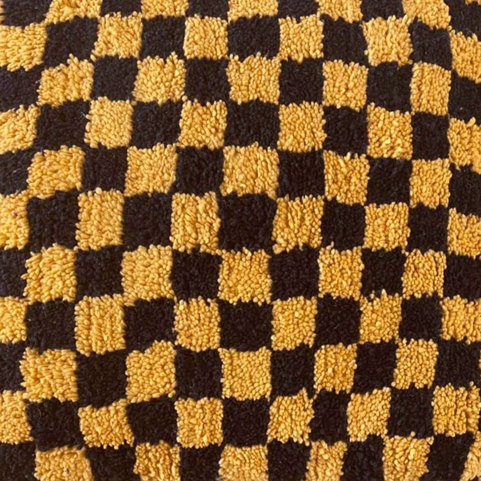 Moroccan Berber Square Gold & Black Checkered Pouf Ottoman