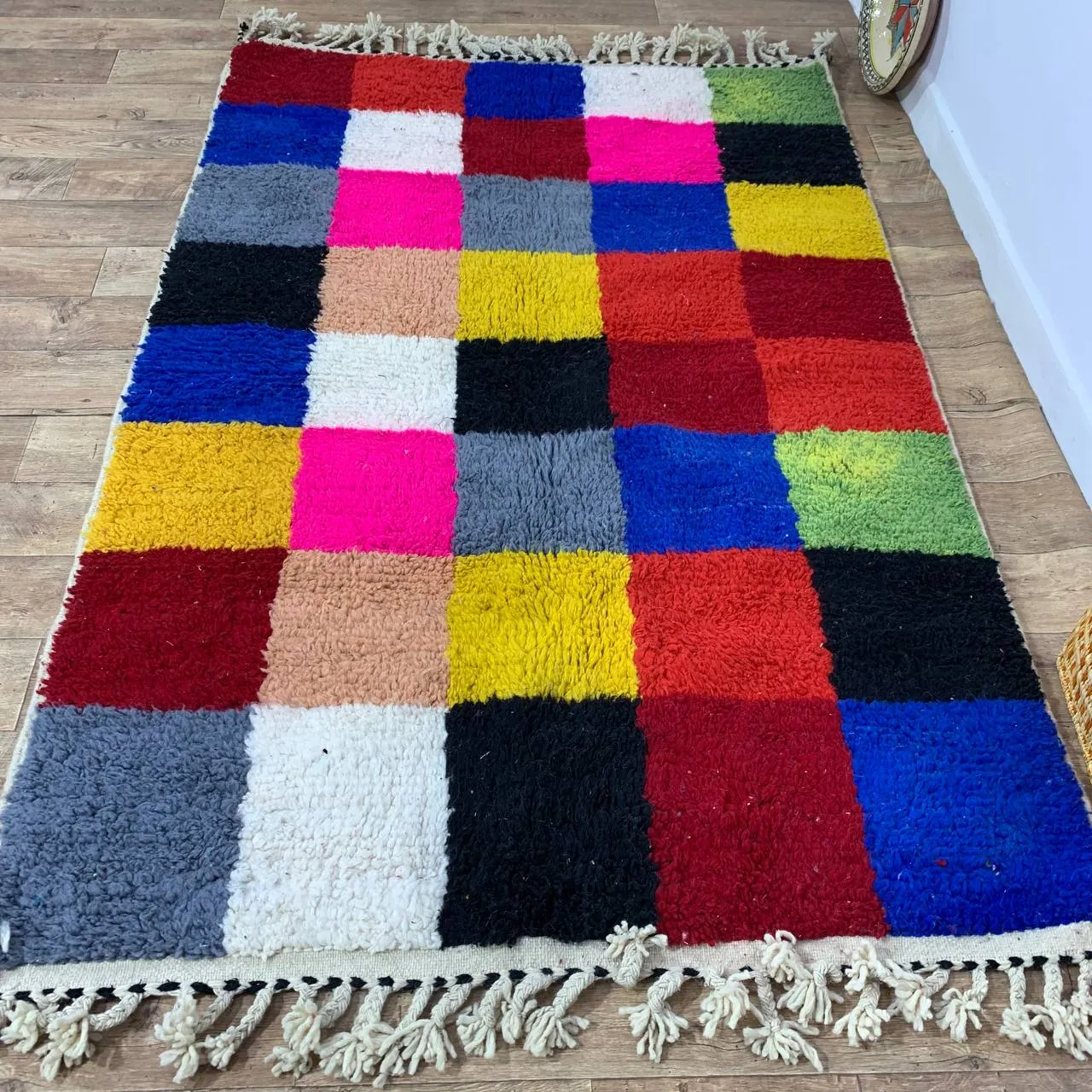 Multicolored Handmade Rug, Multicolor Checkered Rug - Berber style wool rug from Morocco - Modern rug