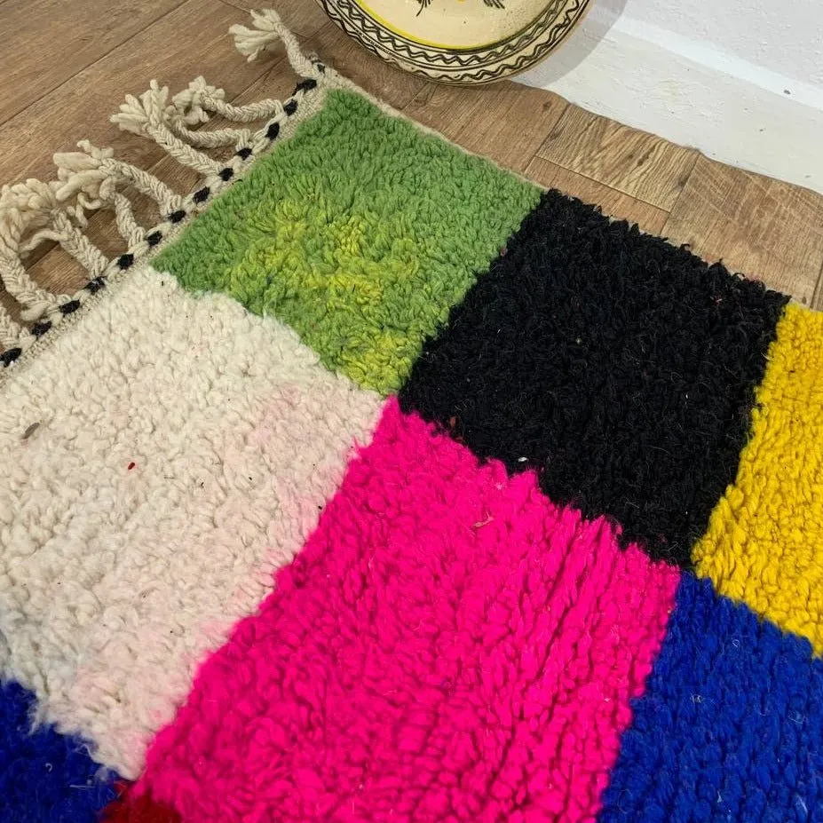 Multicolored Handmade Rug, Multicolor Checkered Rug - Berber style wool rug from Morocco - Modern rug