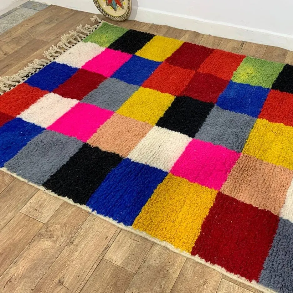 Multicolored Handmade Rug, Multicolor Checkered Rug - Berber style wool rug from Morocco - Modern rug