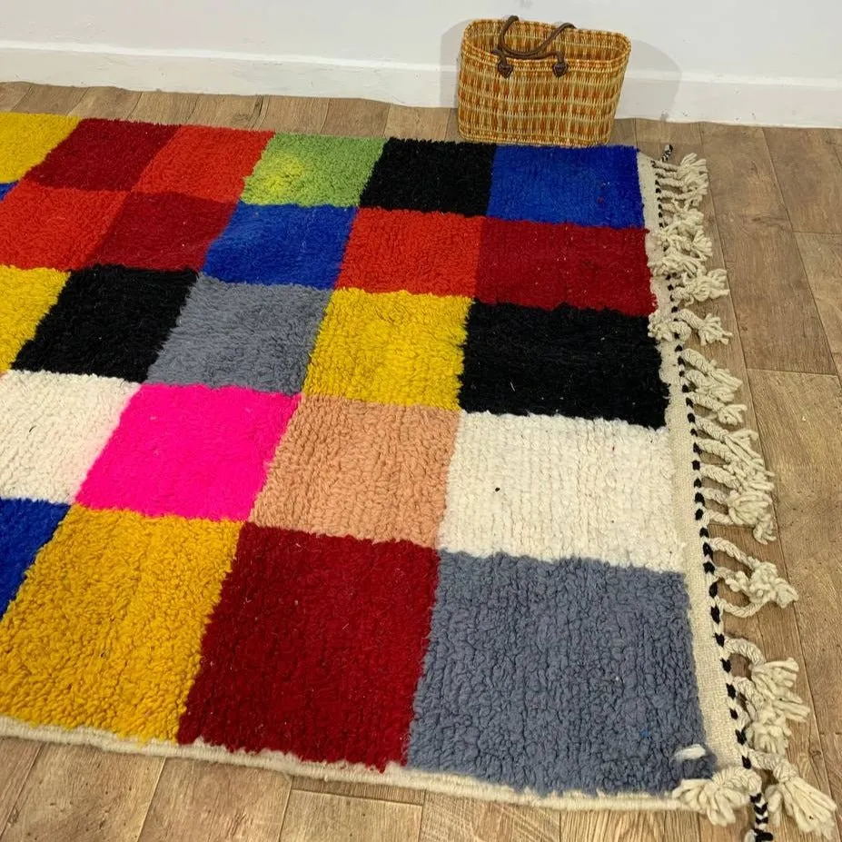 Multicolored Handmade Rug, Multicolor Checkered Rug - Berber style wool rug from Morocco - Modern rug