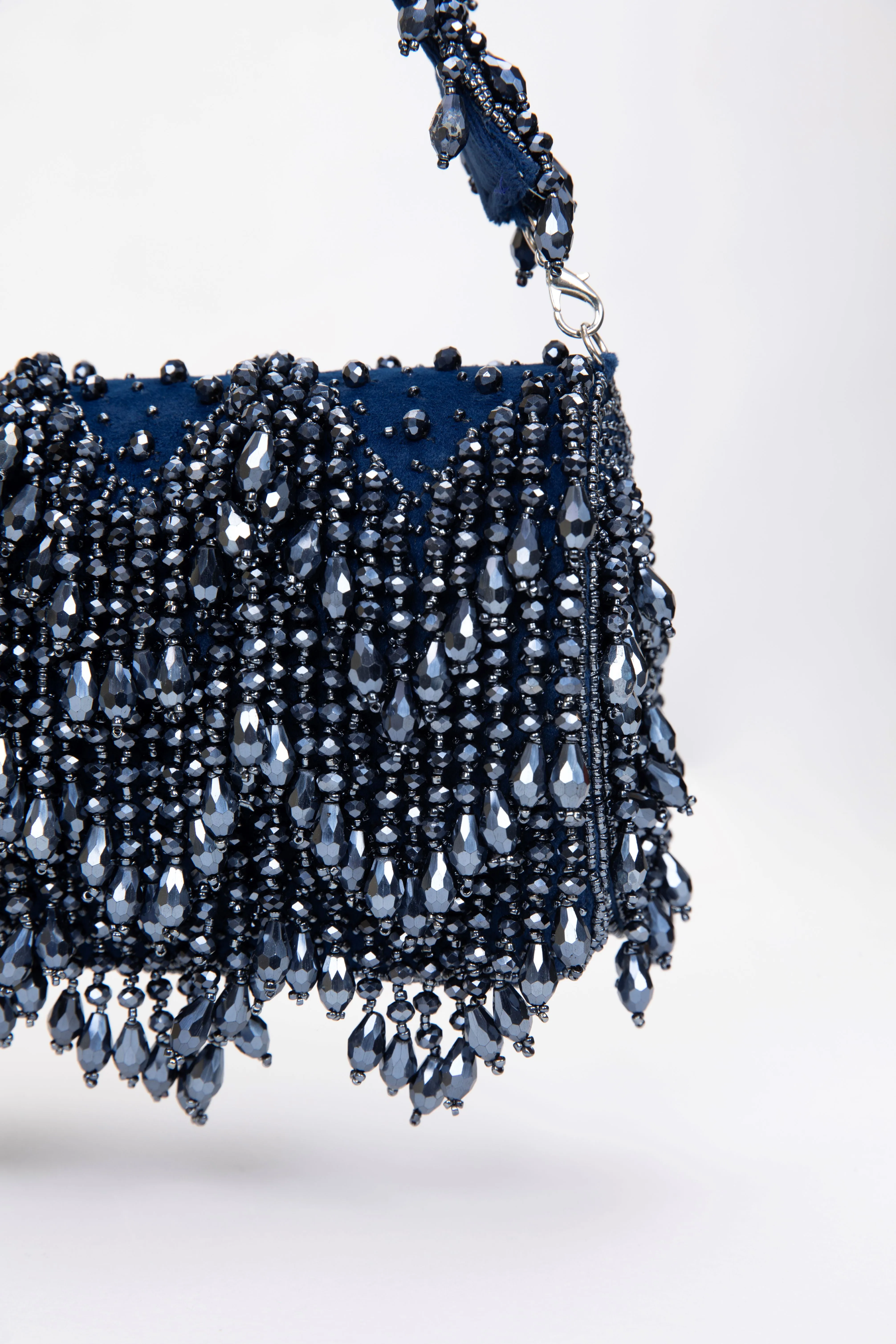 Navy Blue Beaded Party Handbag with Elegant Design