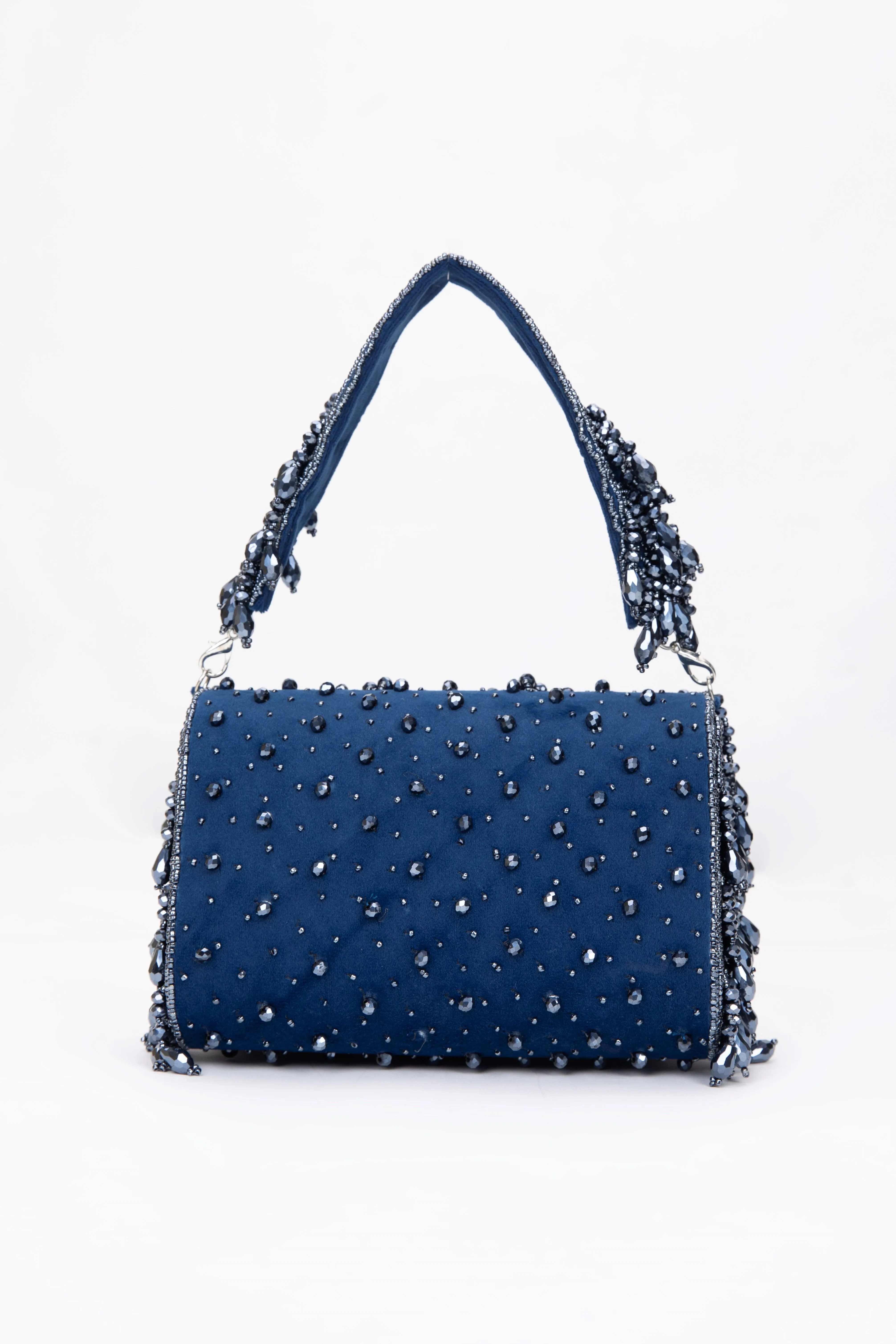 Navy Blue Beaded Party Handbag with Elegant Design