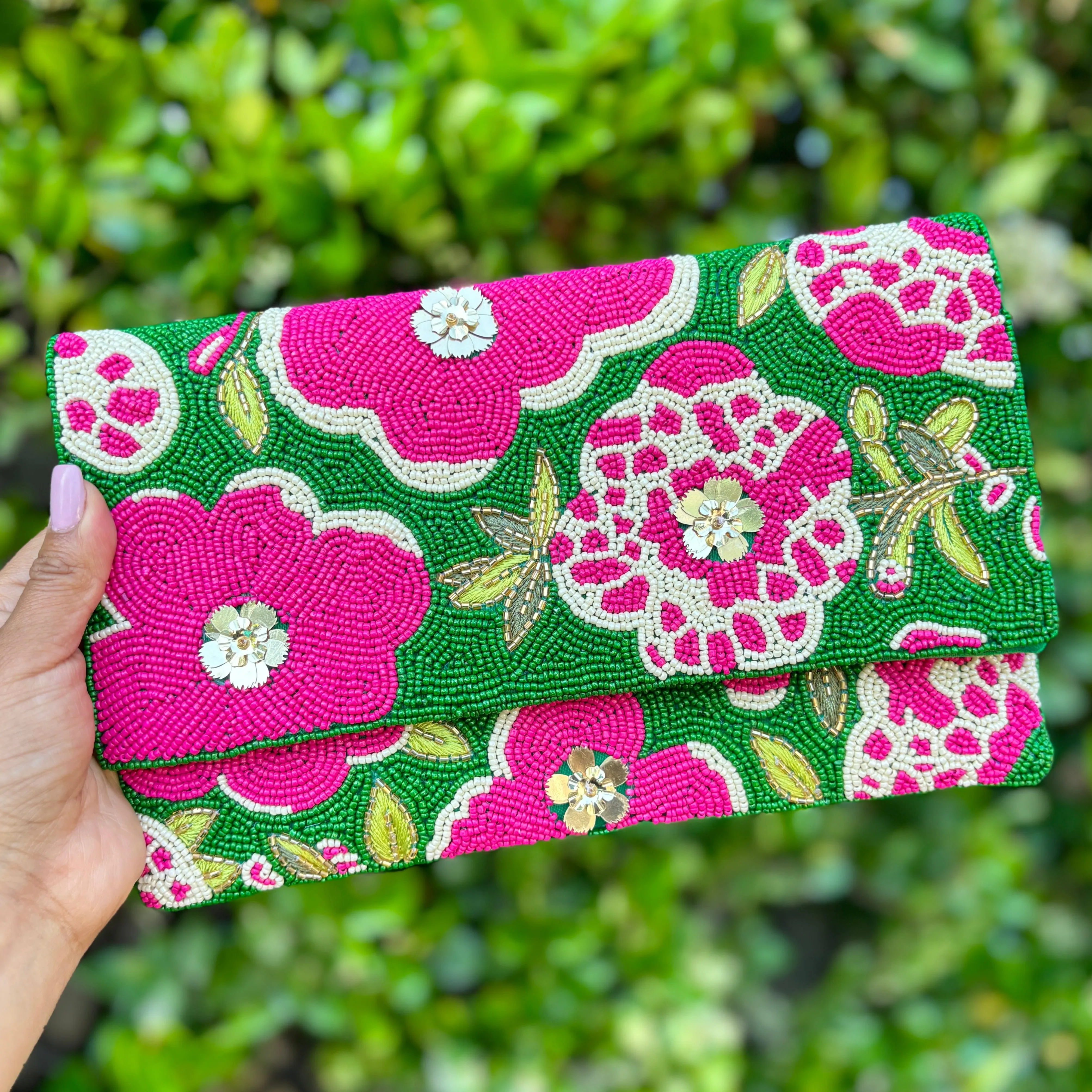 Olivia Beaded Floral Clutch Purse