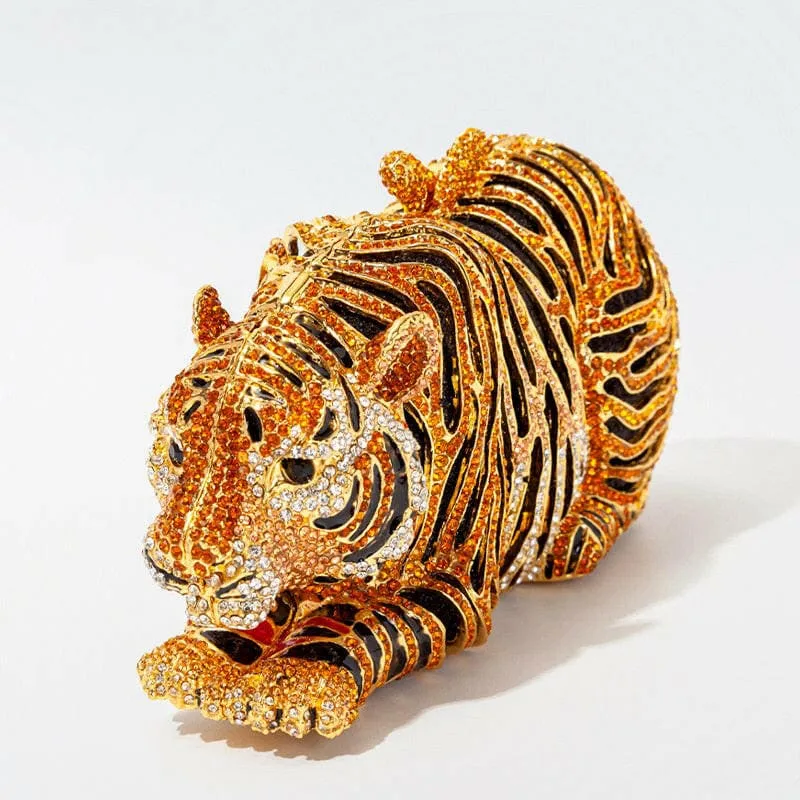 Ornate Metal Bling Rhinestonetiger Evening Luxury Clutch Bag