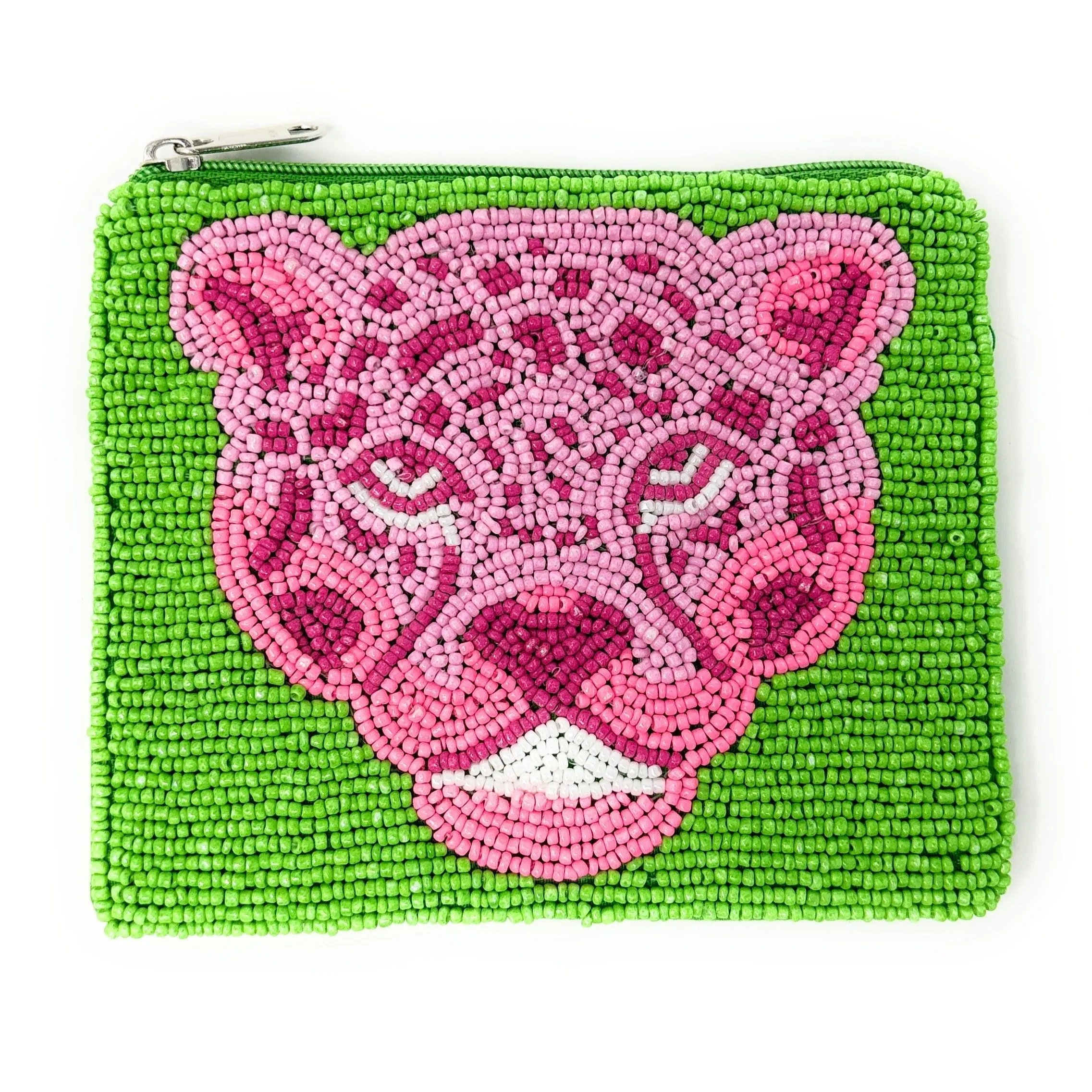 Pink Jaguar Beaded Pouch Purse