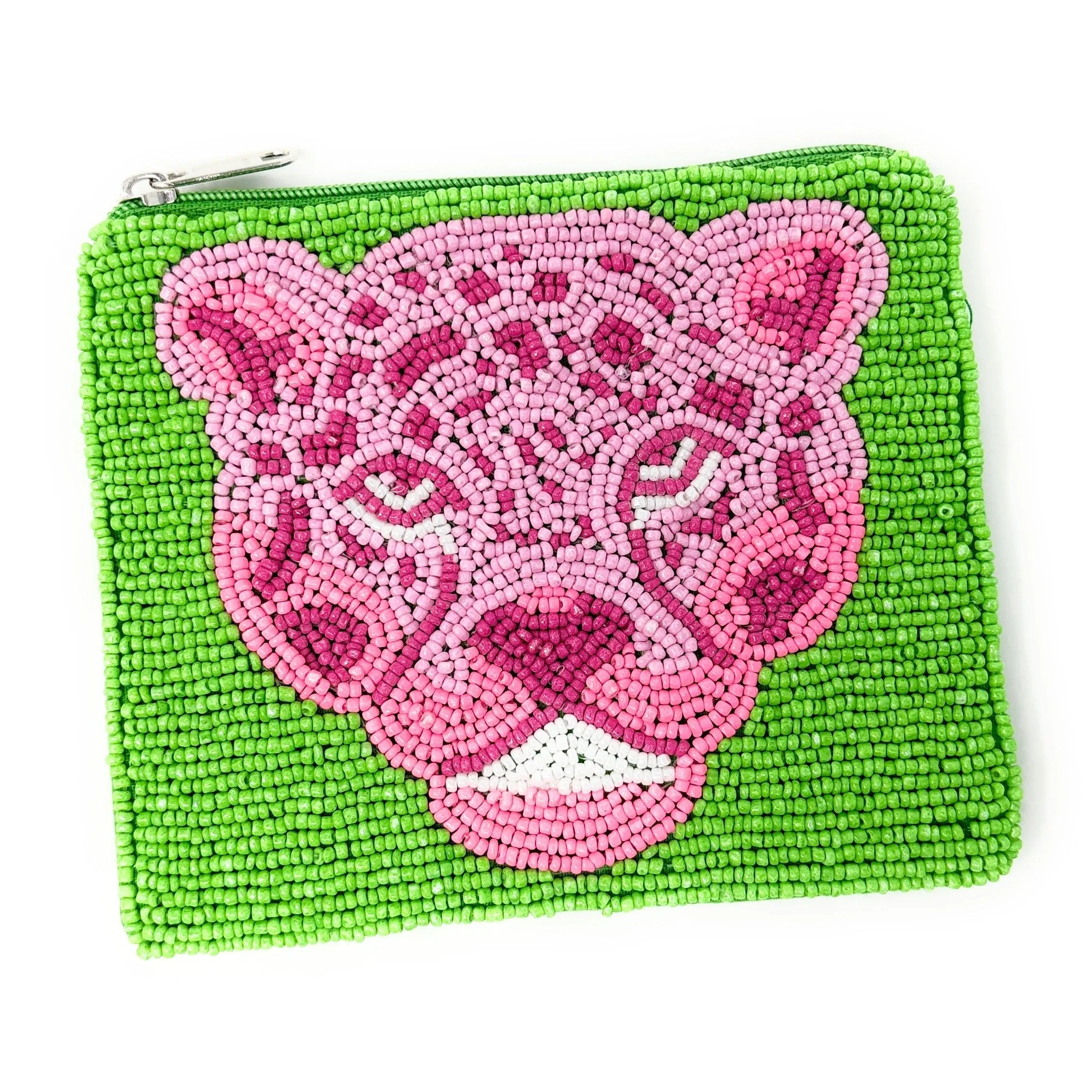 Pink Jaguar Beaded Pouch Purse