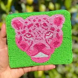 Pink Jaguar Beaded Pouch Purse