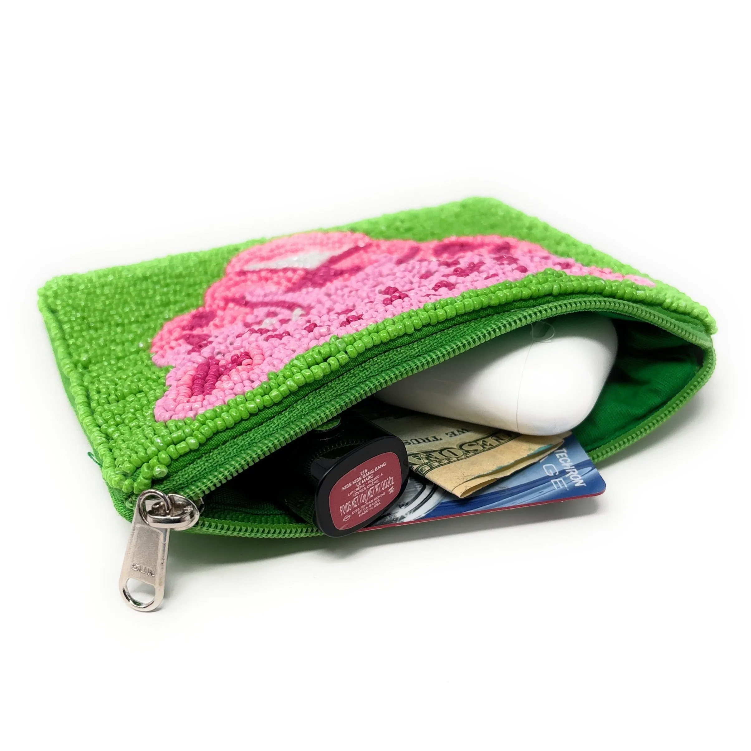 Pink Jaguar Beaded Pouch Purse