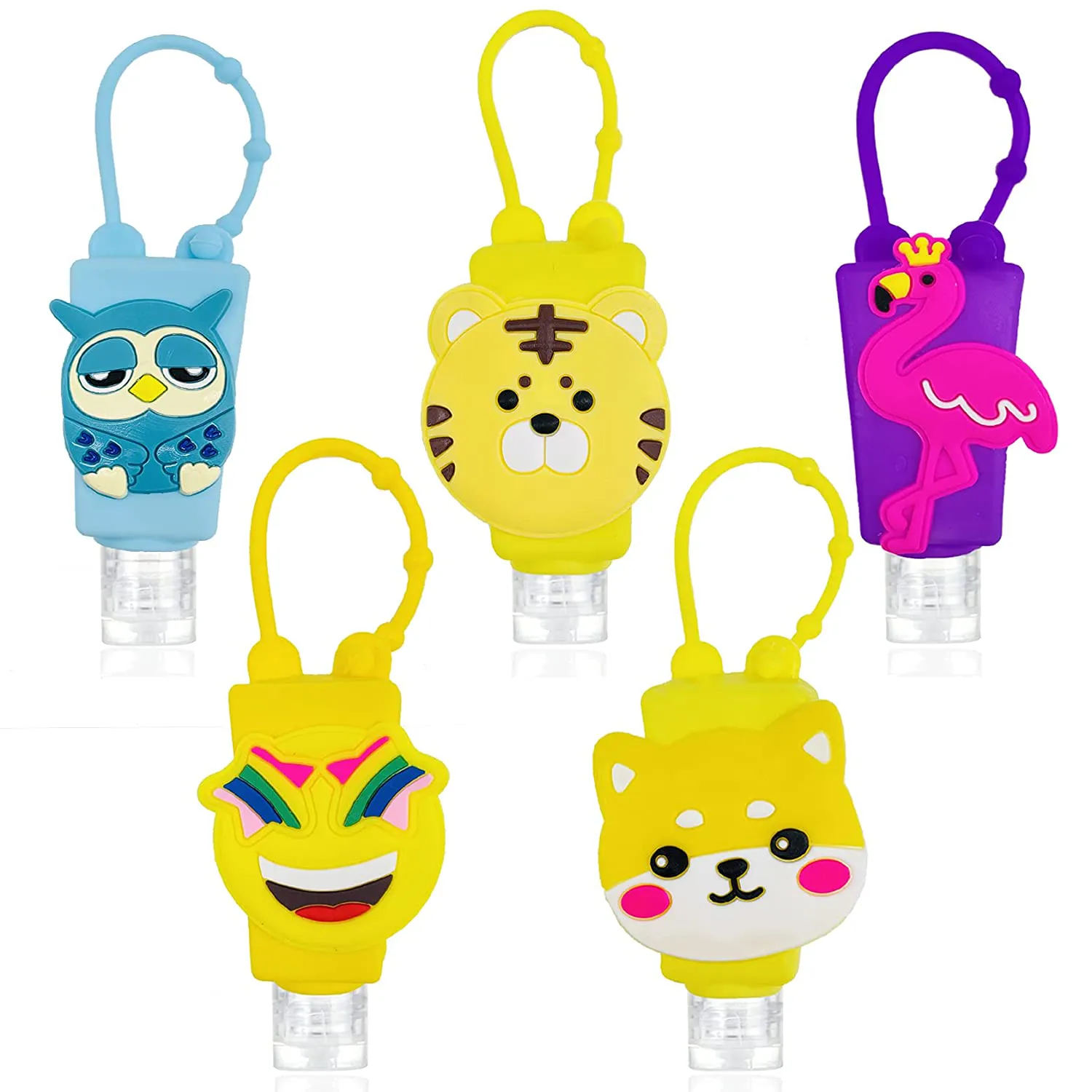 QIUFSSE 5PCS Hand Sanitizer Holder Keychain Portable Refillable Kids Hand Sanitizer Travel Size Empty Bottles 30Ml Silicone Protective Leak Proof Reusable Sanitizer Holder