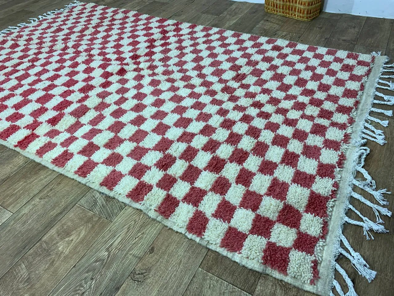 Red Handmade Rug, Red Checkered Rug - Berber style wool rug from Morocco - Modern rug