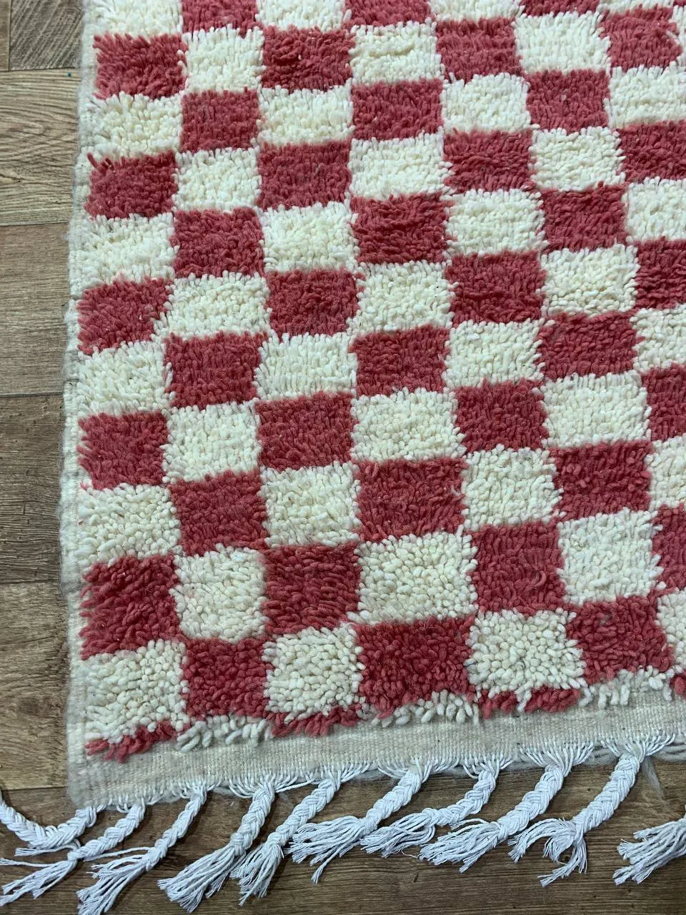 Red Handmade Rug, Red Checkered Rug - Berber style wool rug from Morocco - Modern rug