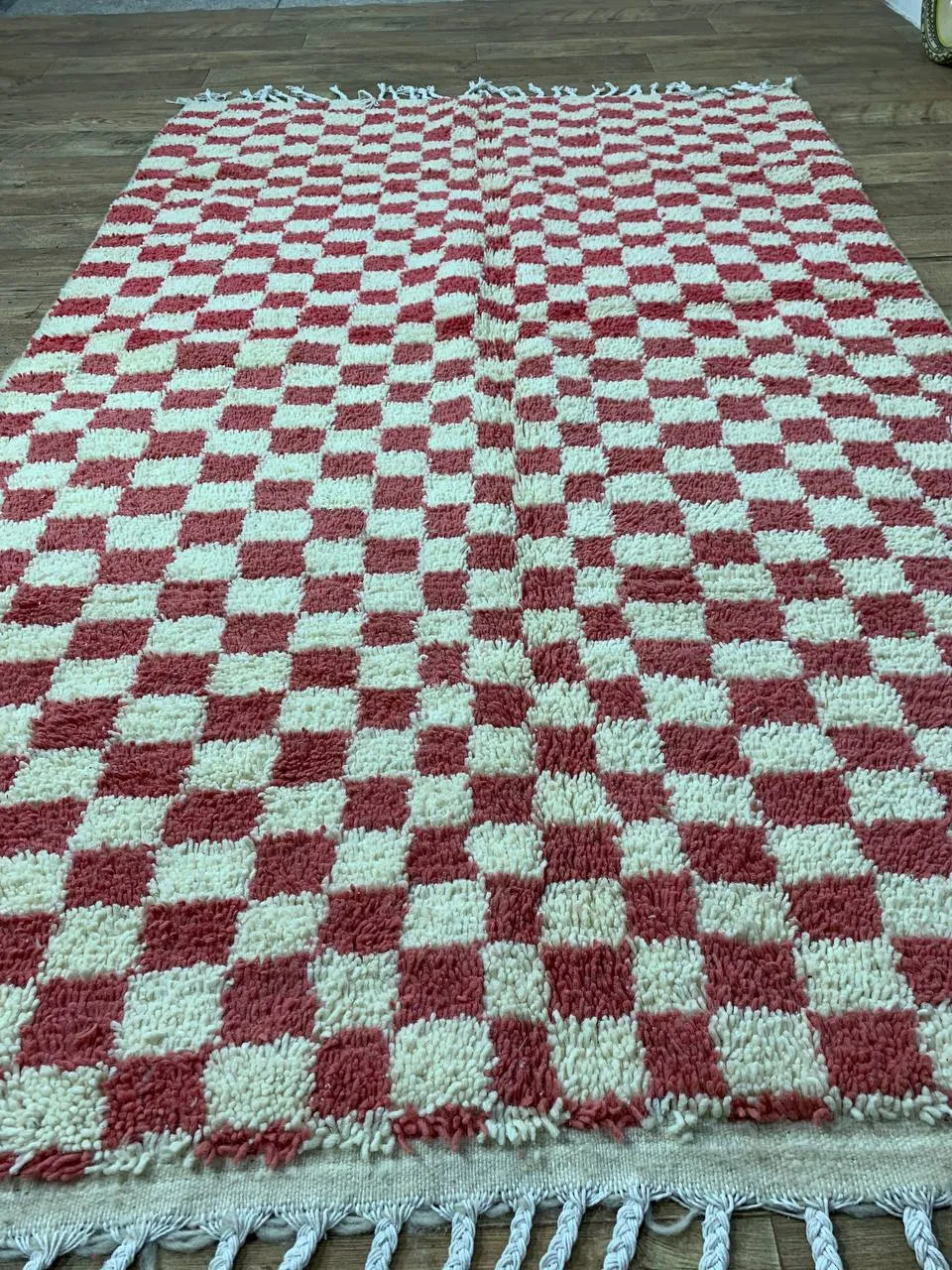 Red Handmade Rug, Red Checkered Rug - Berber style wool rug from Morocco - Modern rug