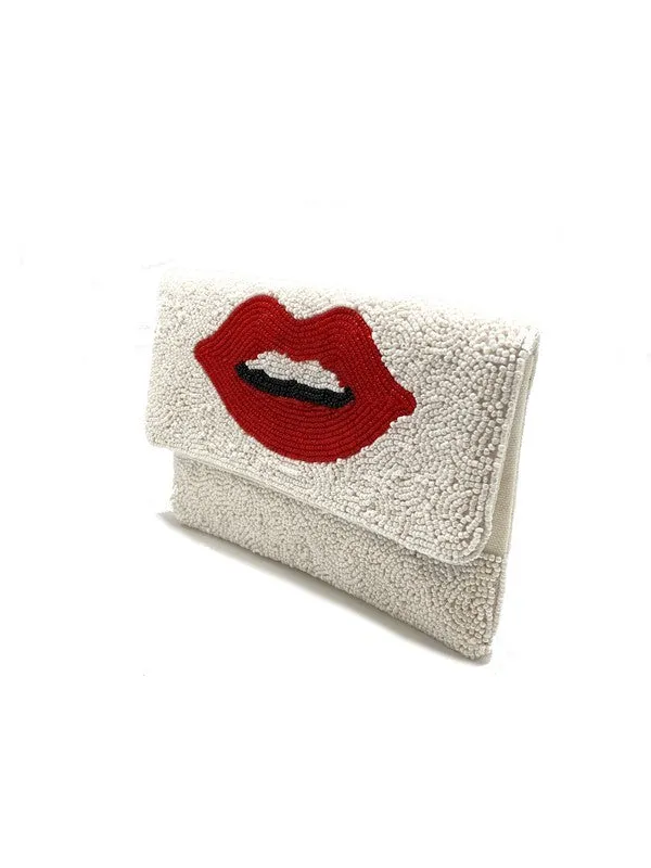 Red Lips Beaded Clutch Bag