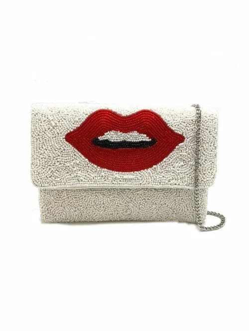 Red Lips Beaded Clutch Bag