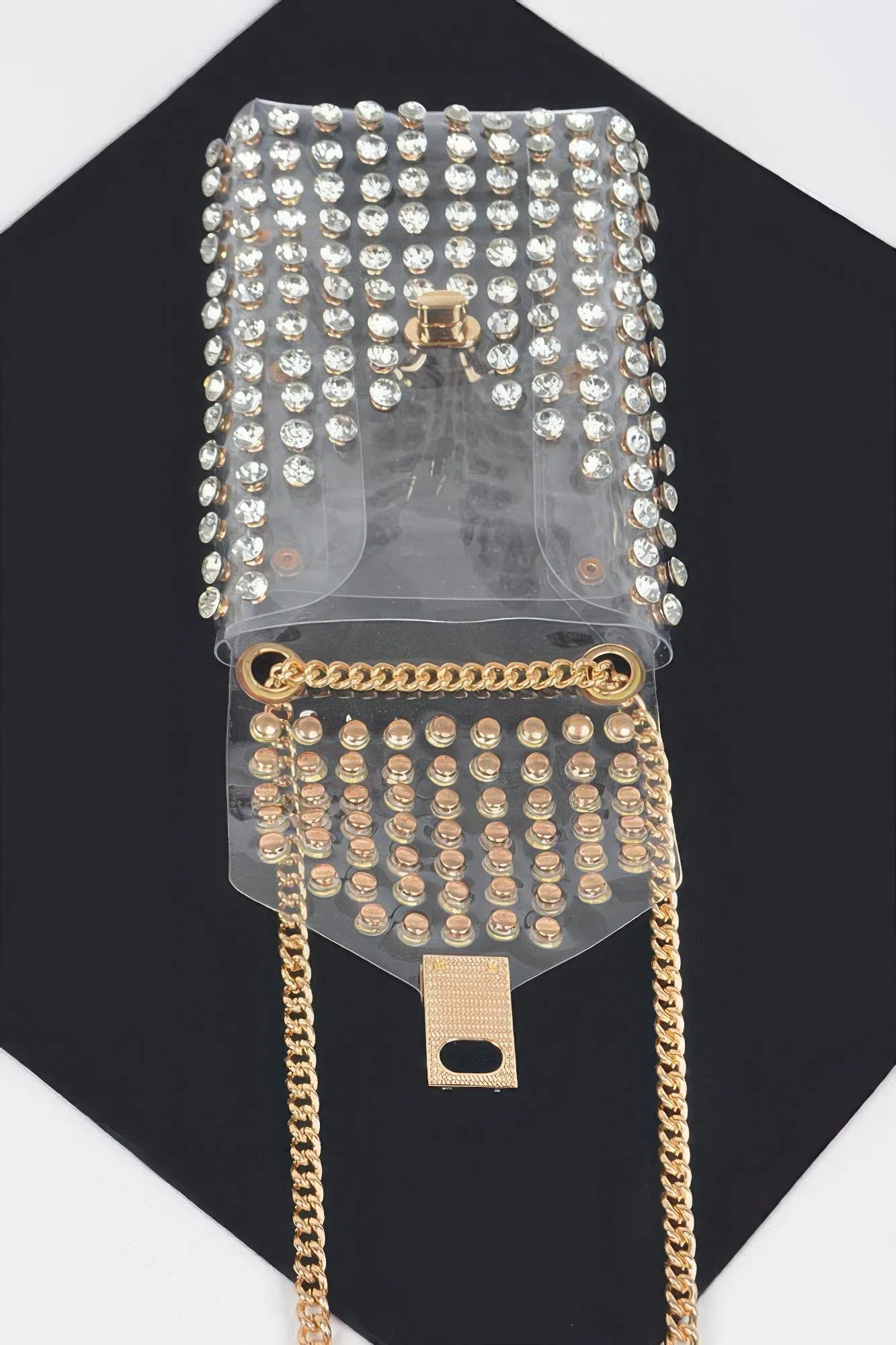 Rhinestone Clear Belt Bag W/chain