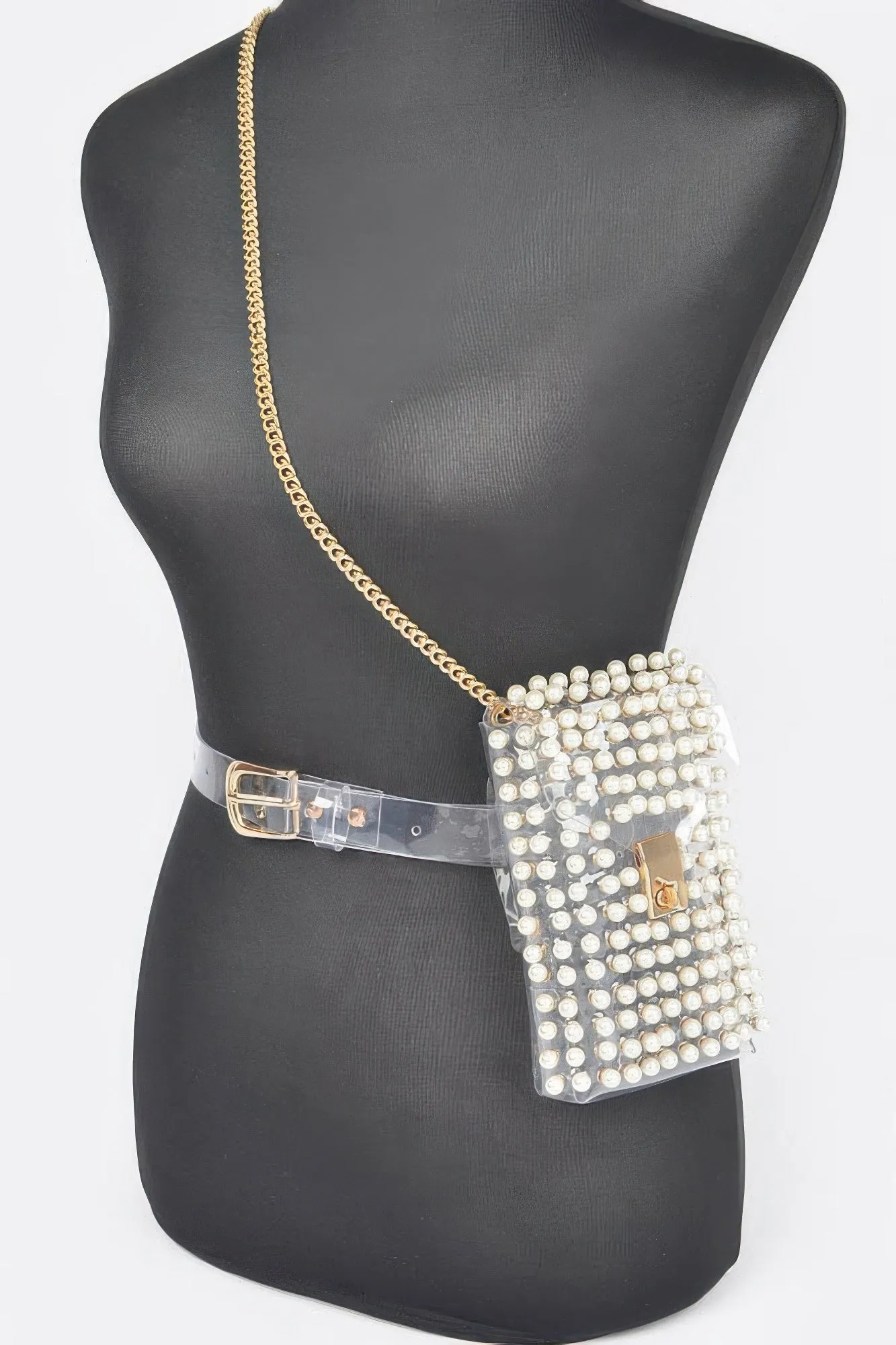 Rhinestone Clear Belt Bag W/chain