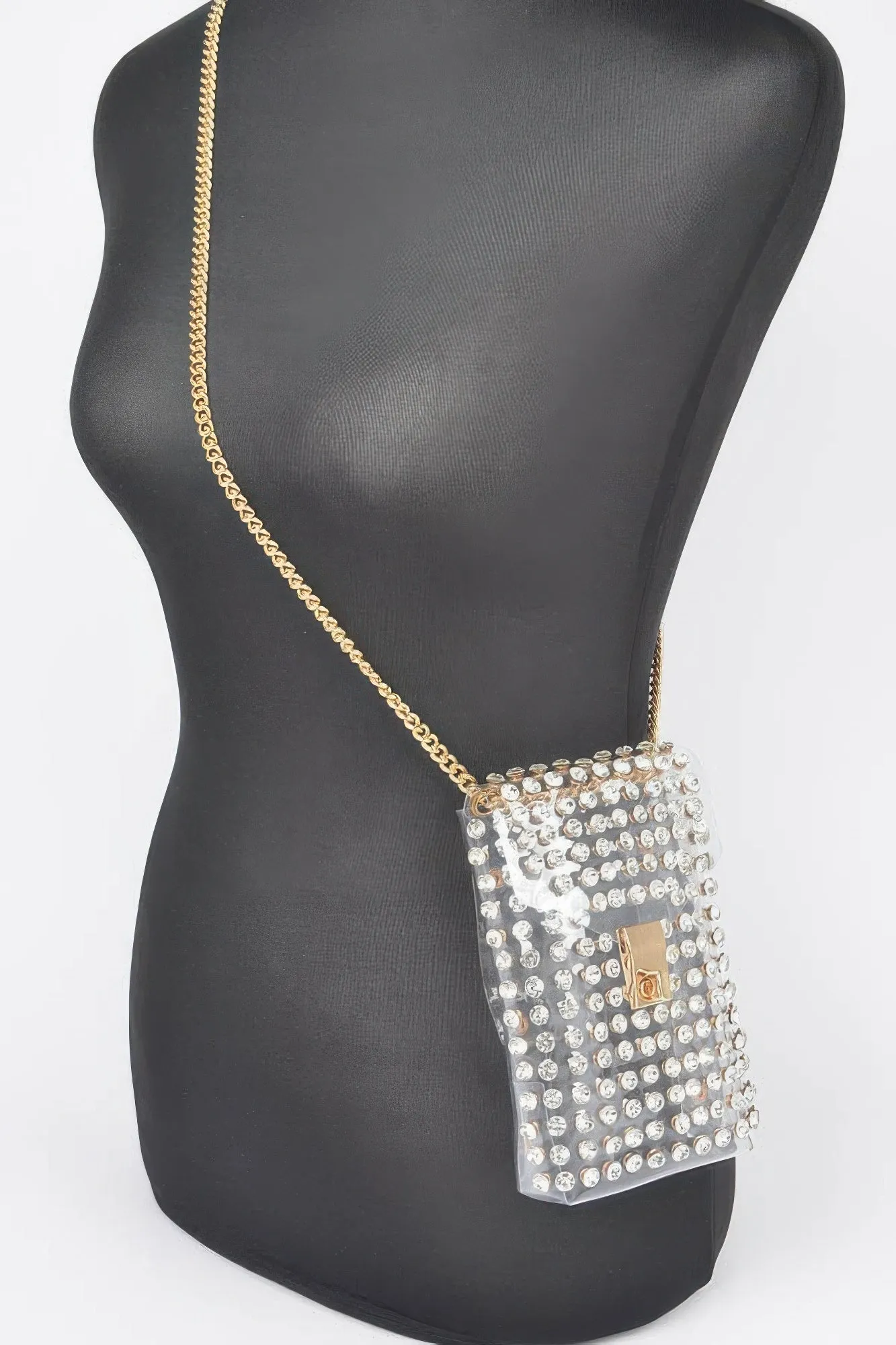 Rhinestone Clear Belt Bag W/chain