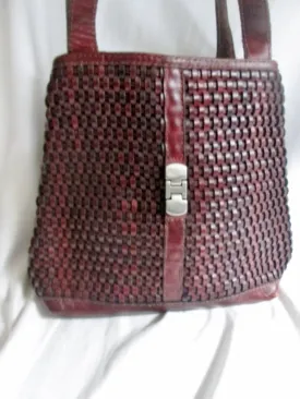 SANA PIEL Woven Leather Mexico Sling Satchel Shoulder Tote Bucket Bag BROWN