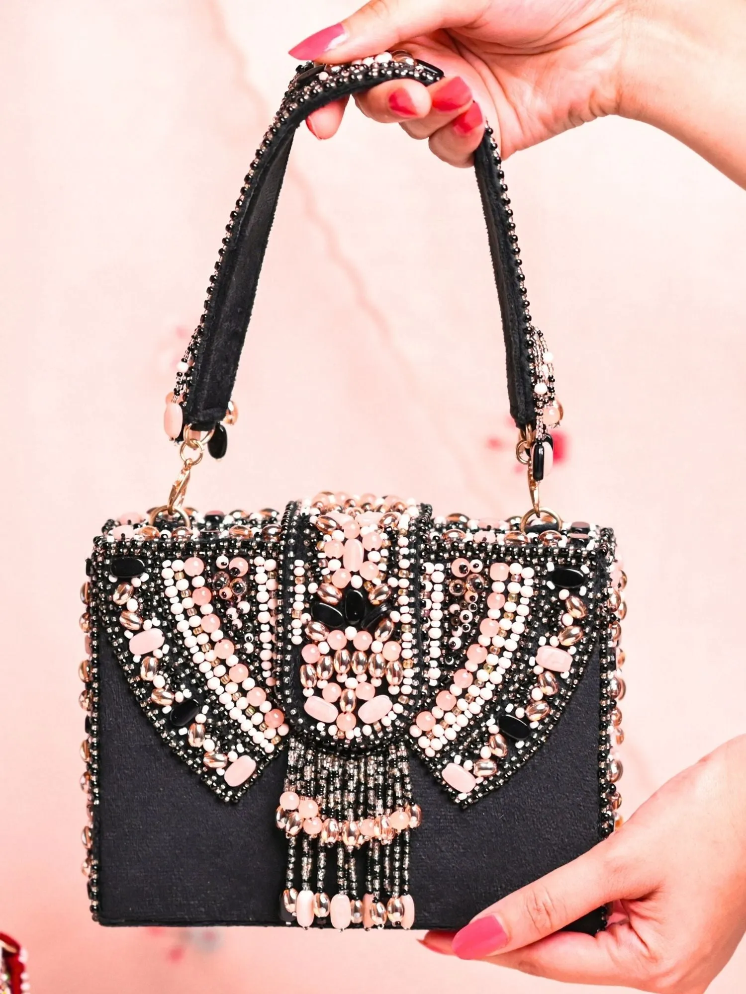 Sara Black Suede Embellished Box Bag