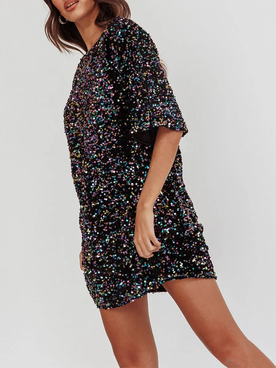 Sequined Sparkle Party Dress with Tie-Up Back