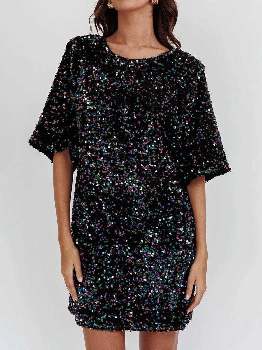 Sequined Sparkle Party Dress with Tie-Up Back