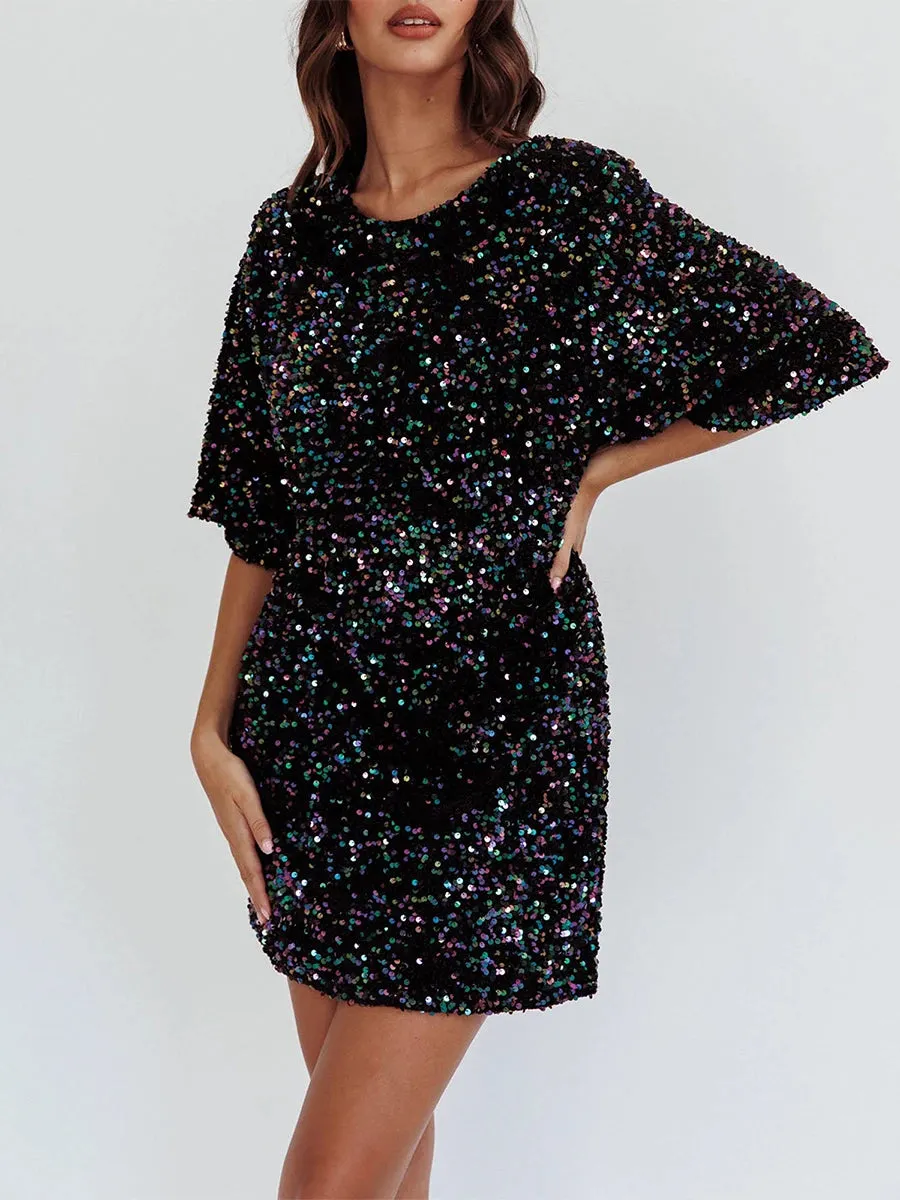 Sequined Sparkle Party Dress with Tie-Up Back