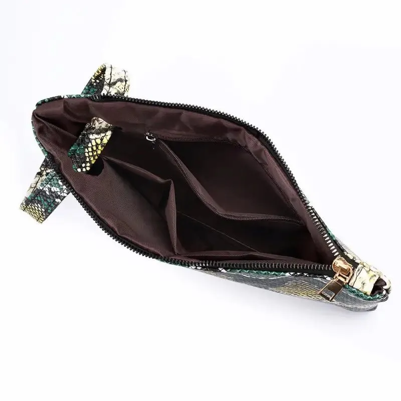 Snake Shaped PU Hand Bag with Horizontal Square Design & Zipped Opening