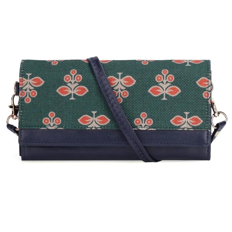 THE CLOWNFISH Ladies Wallet - Vegan Leather, Stylish Design | Sling Bag Included | Dark Green