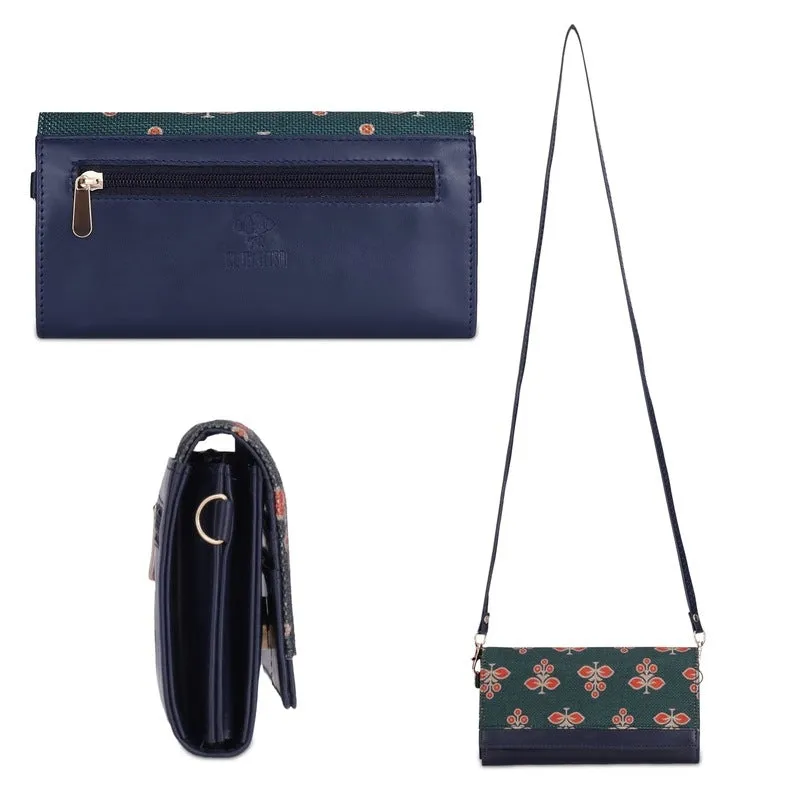 THE CLOWNFISH Ladies Wallet - Vegan Leather, Stylish Design | Sling Bag Included | Dark Green