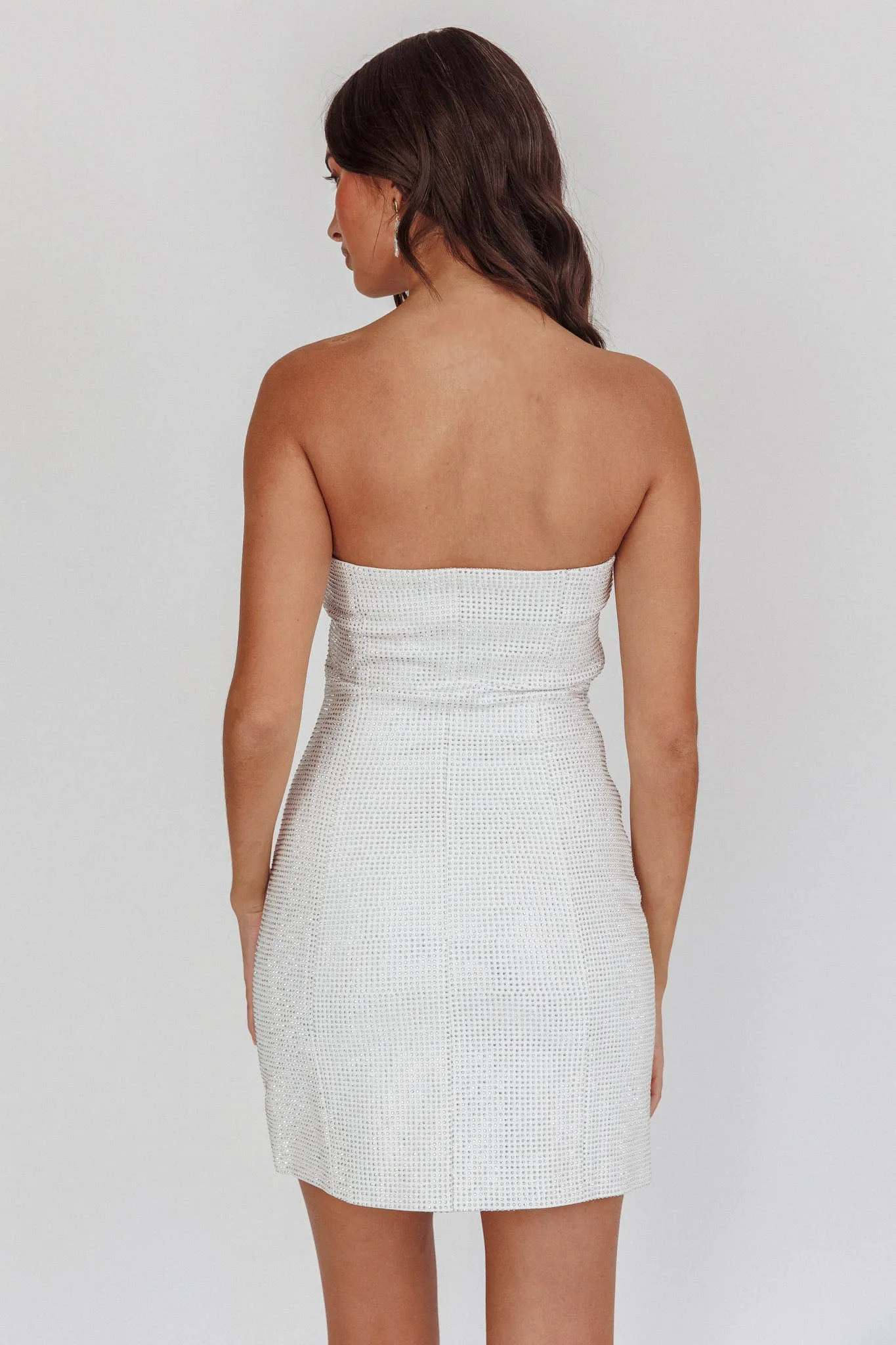 This Feeling Strapless Diamante Mini Dress White