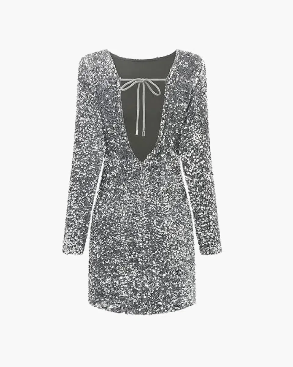 Velata – Sparkling fabric – Long-sleeve mini dress