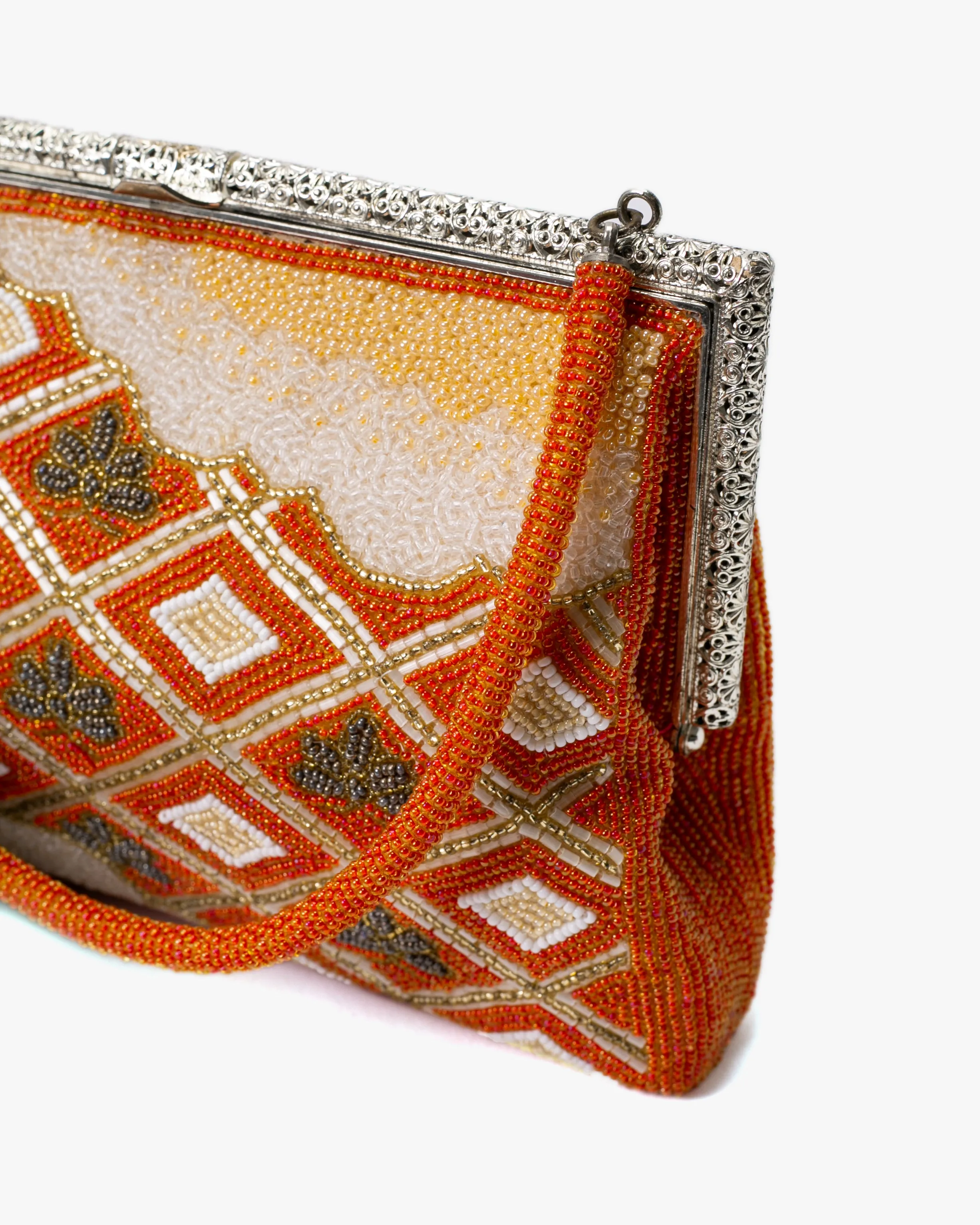 Vintage Bag, Purse, Beaded, Orange Diamonds and Clouds