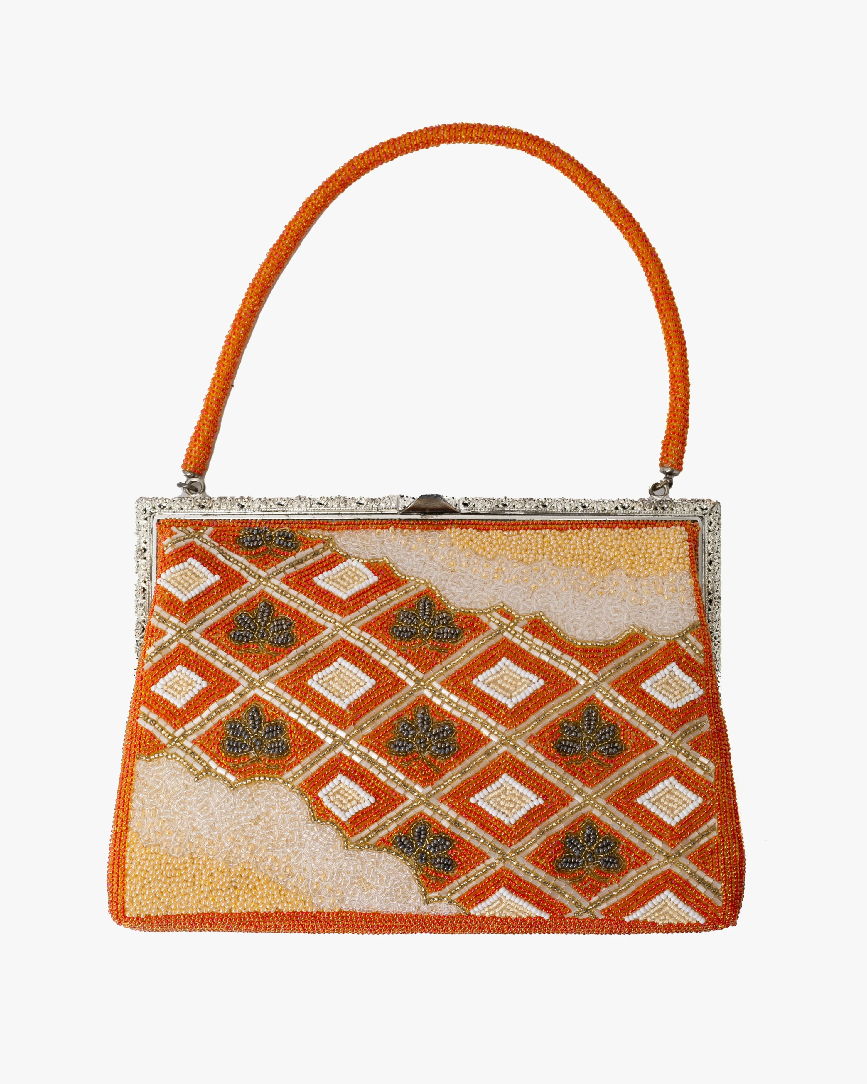 Vintage Bag, Purse, Beaded, Orange Diamonds and Clouds