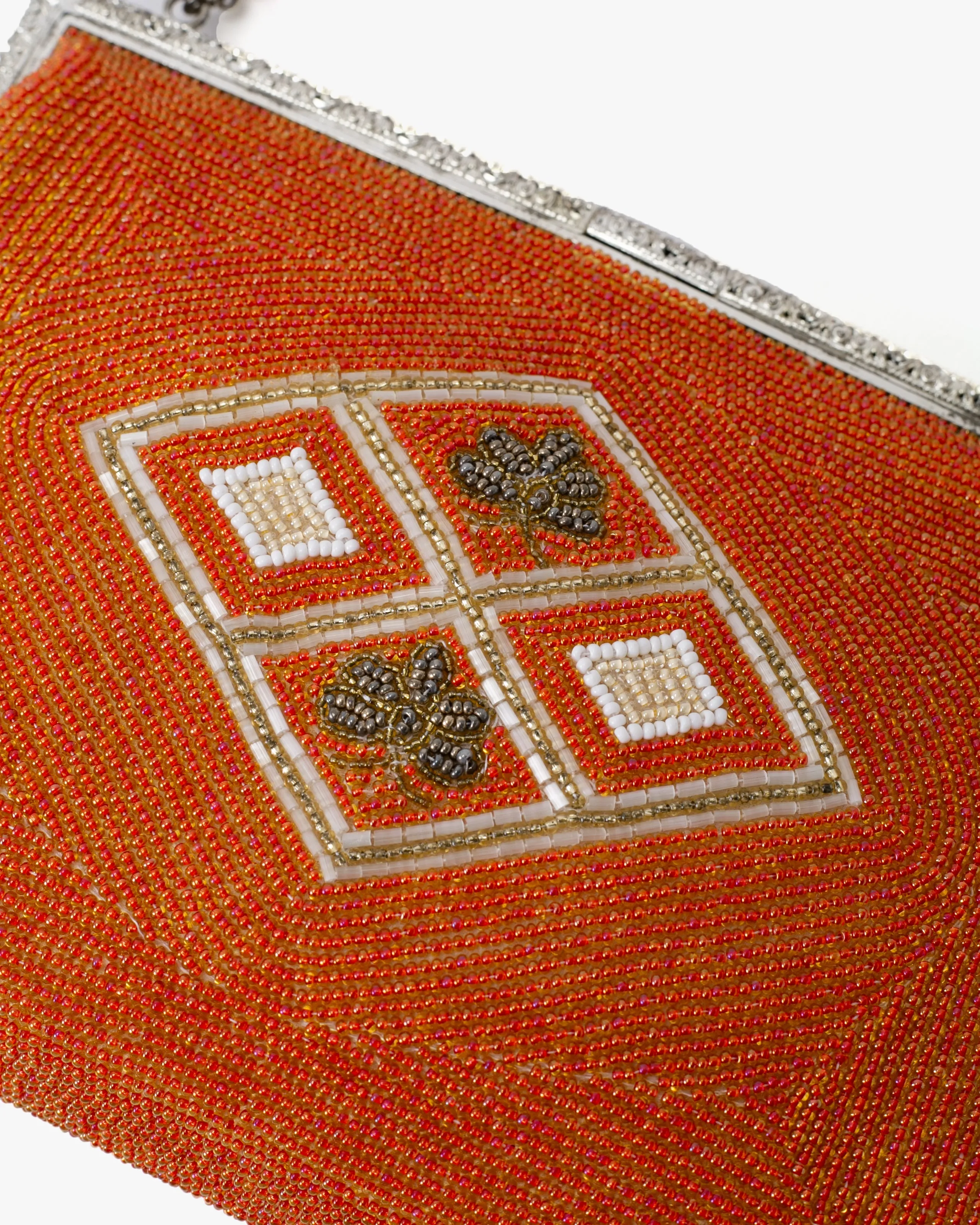 Vintage Bag, Purse, Beaded, Orange Diamonds and Clouds