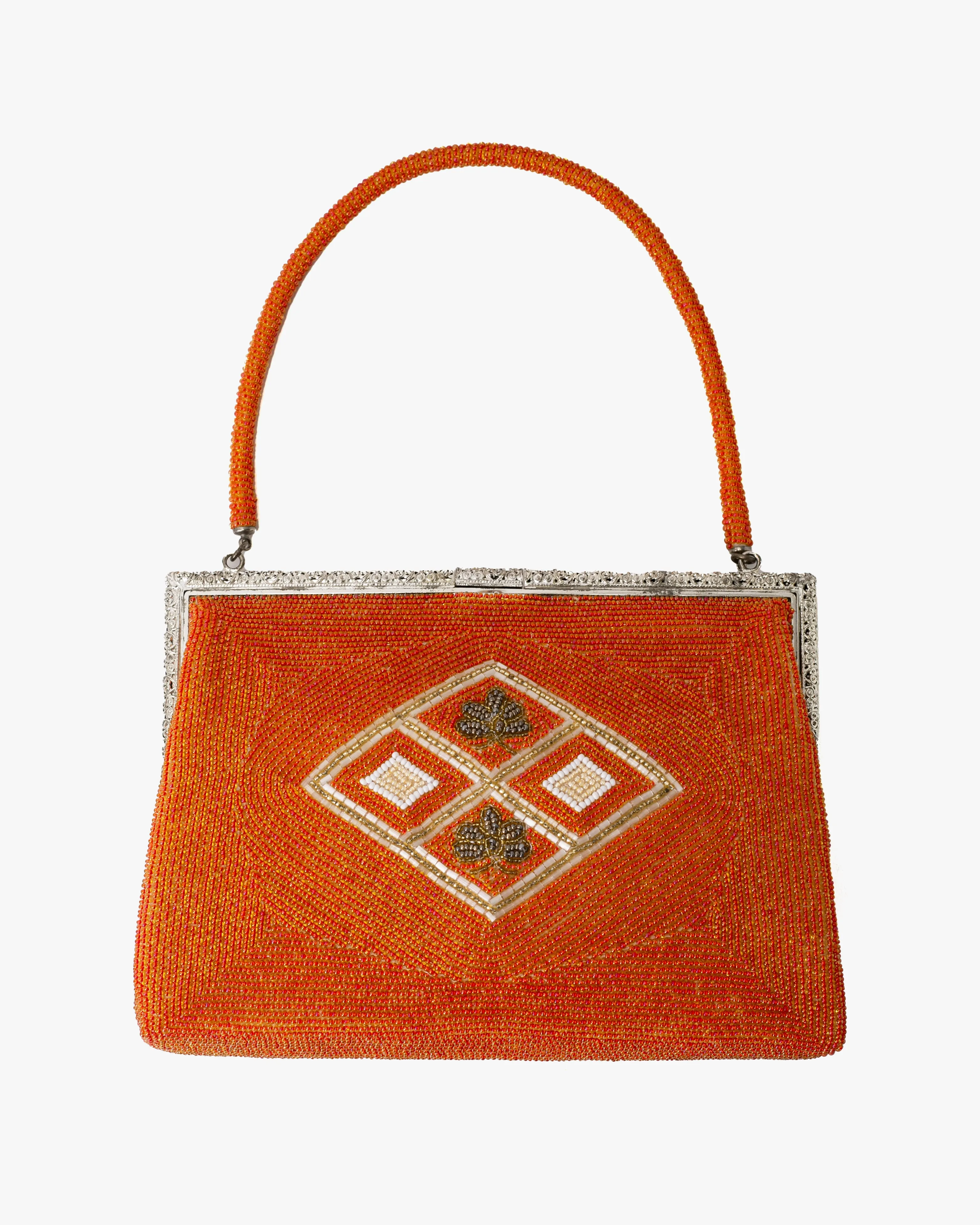 Vintage Bag, Purse, Beaded, Orange Diamonds and Clouds