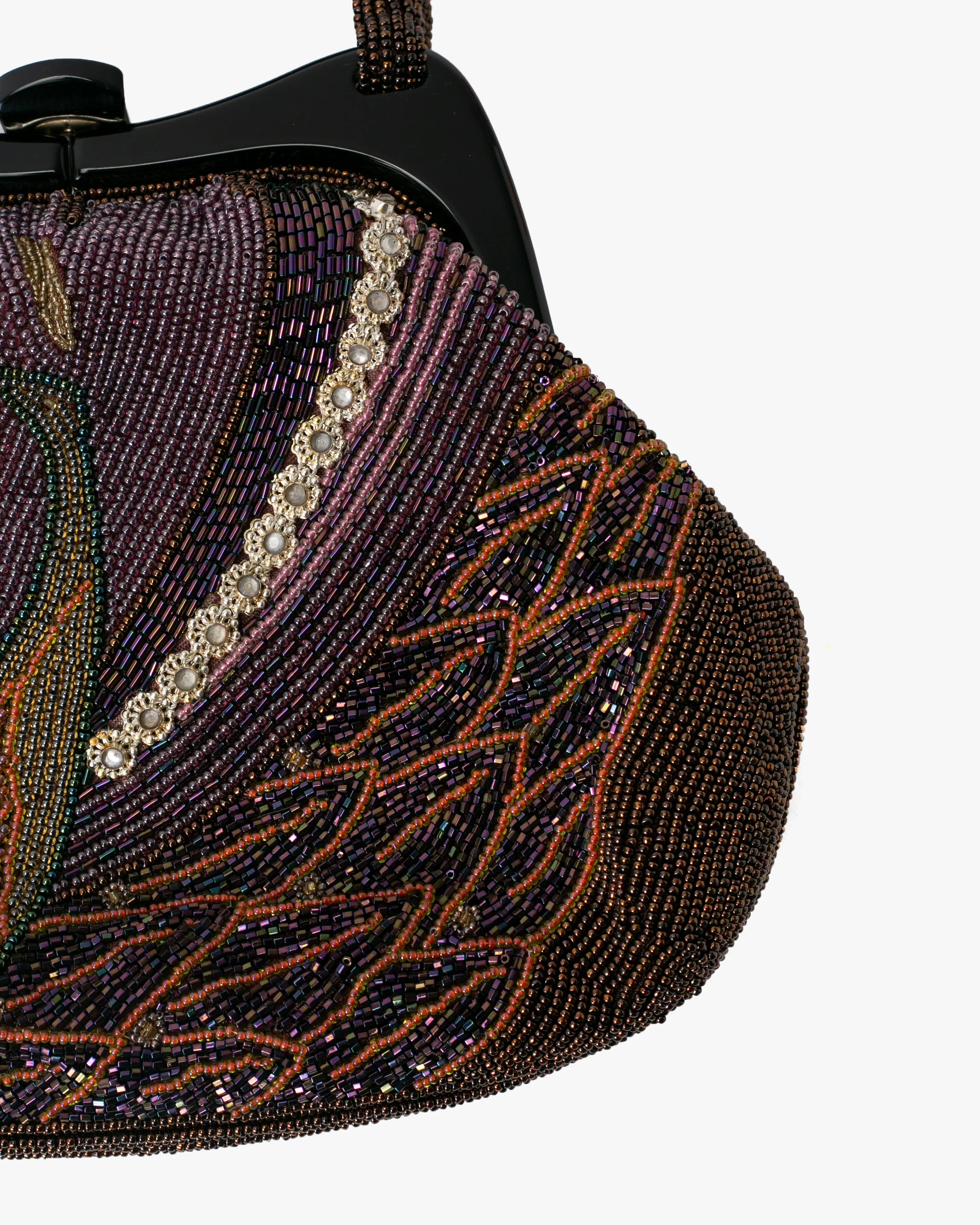 Vintage Bag, Purse, Beaded, Purple Abstract Scenery