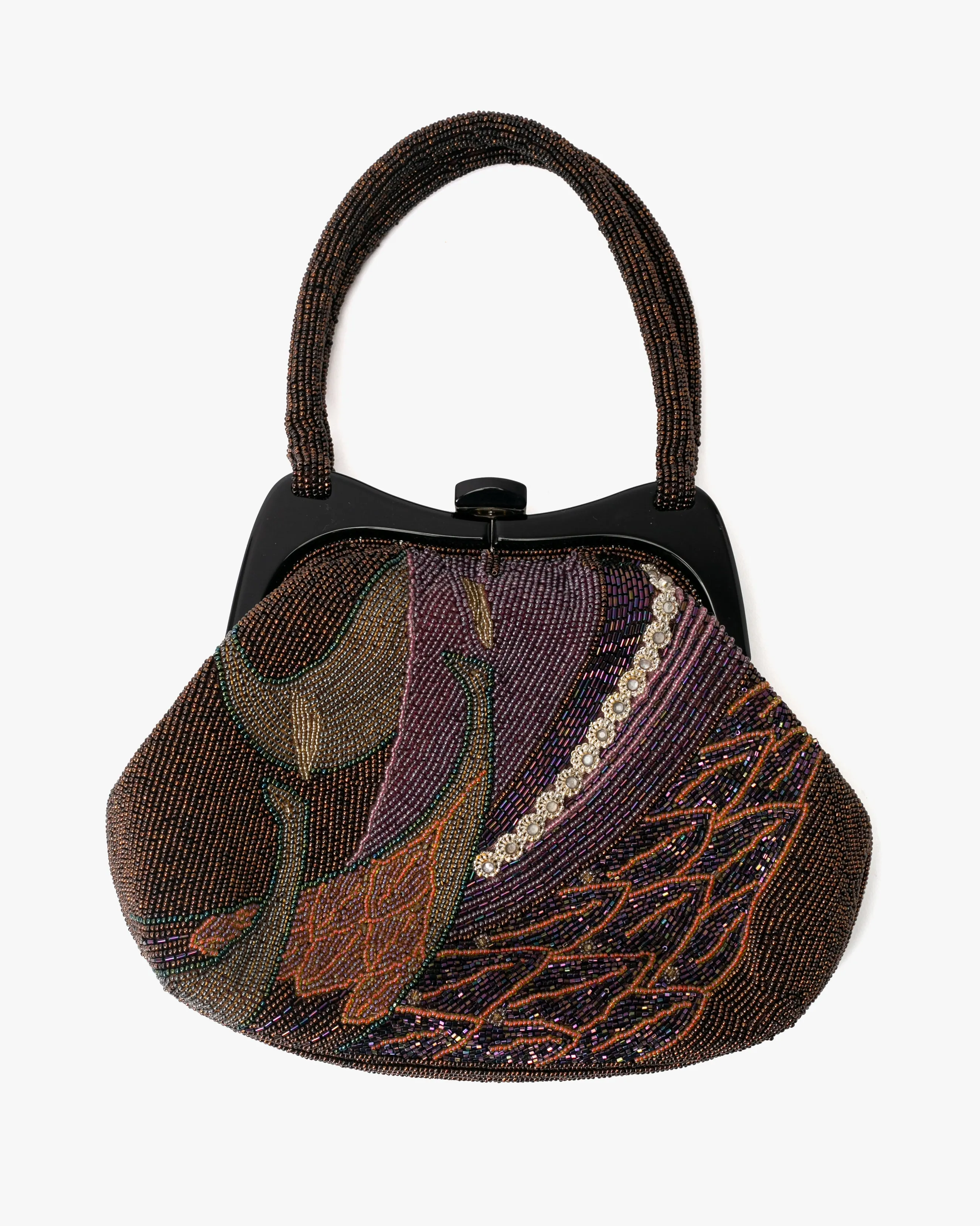 Vintage Bag, Purse, Beaded, Purple Abstract Scenery