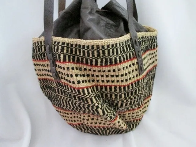 Woven Straw Leather Basket Sling Satchel Shoulder Market Bucket Bag BROWN NATURAL